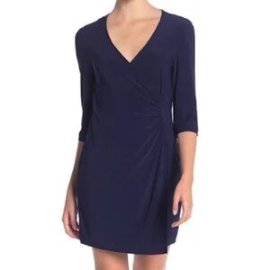Laundry by Shelli Segal Navy Blue Faux Wrap Dress
